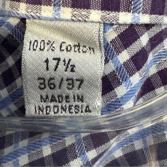 Ike Behar Men’s 17.5 36/37 Plaid Long Sleeve Cotton Shirt Burgundy Blue - Picture 6 of 7